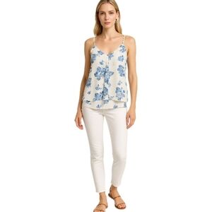 H&M Blue Floral Double Layer Sleeveless Chiffon Top – Size 4.